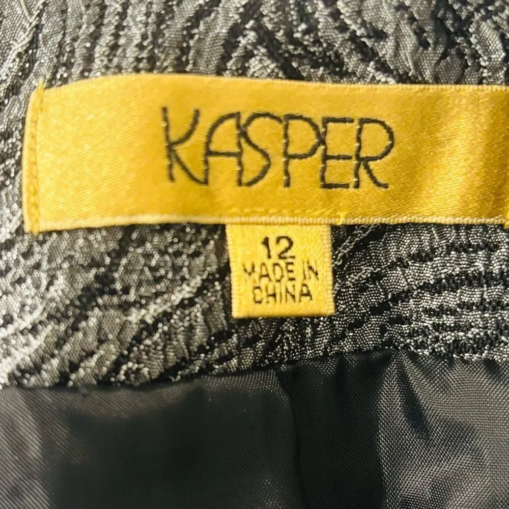 Kasper Black Pewter Silver Textured Swirl Pattern Women's 3 Piece Pantsuit